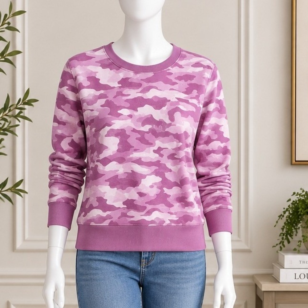Tek Gear Womens Sweatshirt Pink Camouflage Ultrasoft Fleece Size Small